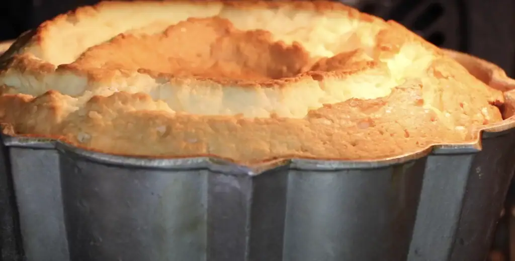 Cream Cheese Pound Cake in the oven